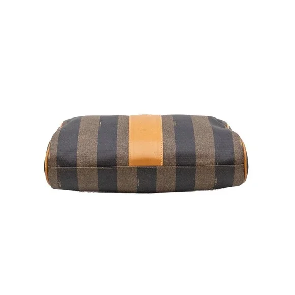 Fendi Vintage Pequin Stripe Coated Canvas Crossbody Shoulder‎ Bag Brown Tan